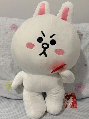 Line Friends Cony White Bunny Plush with Pink Accents and Red Heart ❤️